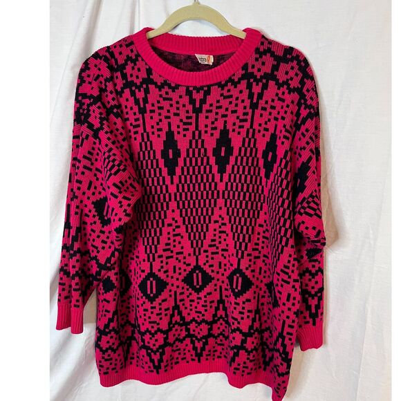 Pandora Sweaters - Pandora vintage 80s 90s pink black Cosby geometric sweater Size‎ XL oversize